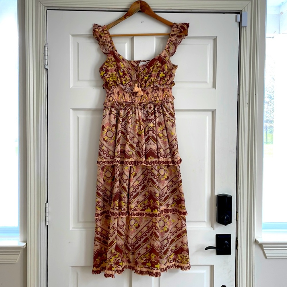 Tiered, Midi Summer Dress with Flutter Sleeves
